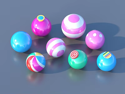 Colorful Decorative Balls With Various Colors And Different Patterns On Gray Background 3d model