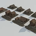 Rustic Wooden Detached House Models With Sloped Roofs And Base Platforms 3d model