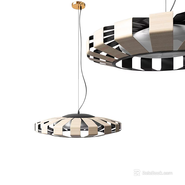 Modern Geometric Striped Wooden Pendant Lamps Stylish Design Ceiling 3d model 