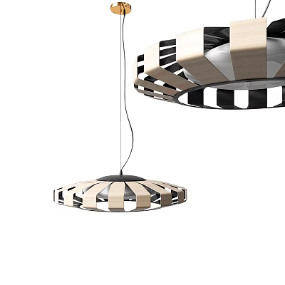 Modern Geometric Striped Wooden Pendant Lamps Stylish Design Ceiling 3d model