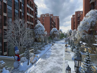 Modern Snow Winter Scene 3d model