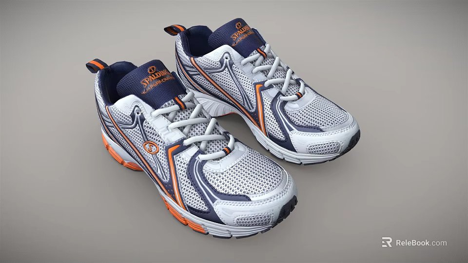 Champion Athletic Shoes White Blue Orange With Mesh Design And Gray Laces 3d model 