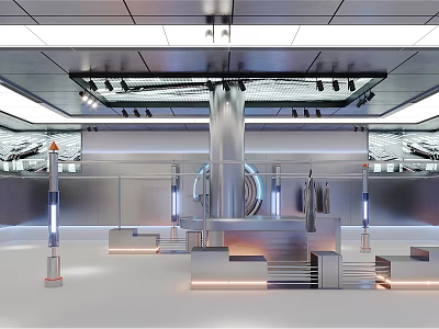 Sleek Modern Clothing Store Interior With Fashion Display Racks And LED Lighting Fixtures 3d model