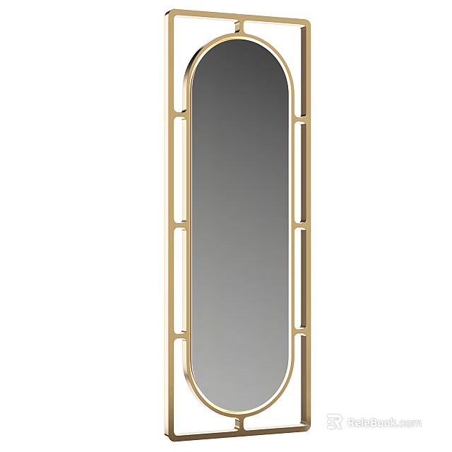 Stylish Modern Gold Frame Oval Full Length Mirror For Home Decor Design 3d model 