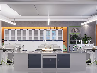 Well Equipped Biology Laboratory Interior With Lab Benches Cabinets And Scientific Tools 3d model