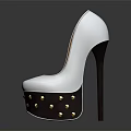 Stylish High Heels With White Upper And Brown Heels Adorned With Gold Studs