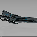 Futuristic Blue Metallic Energy Weapon with Shiny Surface and Sci Fi Design Details