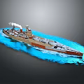 Vintage Battleship Sailing on Blue Water with Smoke from Chimney and Turrets