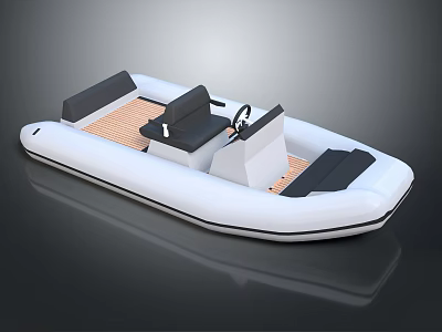 Modern Inflatable Yacht With Seats Wooden Deck And Steering Wheel 3d model