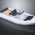 Modern Inflatable Yacht With Seats Wooden Deck And Steering Wheel