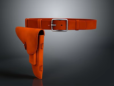 Man Equipped With Durable Orange Leather Belt And Matching Holster Accessory 3d model