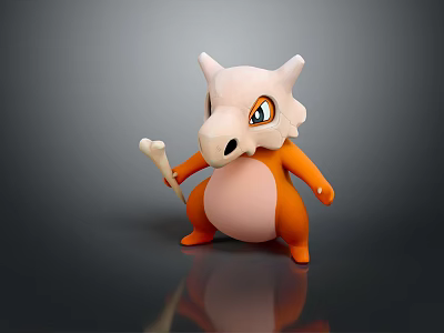 Game and Movie Character With Pink Head White Skull Helmet Orange Body Holding Bone Standing 3d model