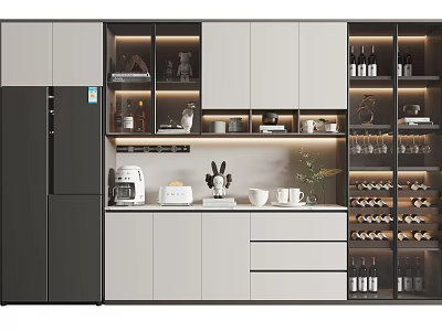 Elegant Modern Kitchen Wine Cabinet With Glass Doors Holding Wine Bottles And Glassware Storage 3d model
