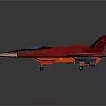 Red Fighter Jet Model with Blue Cockpit and Yellow Wing Tips on Dark Backdrop