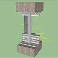 Structural Building Component With Concrete Base Steel Column Plate And Bolts 3d model