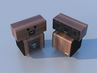 Wooden Home Audio Speakers With Walnut Finish And Multiple Drivers For Desktop Use 3d model