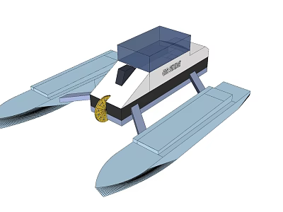 Dual Hull Catamaran Model With Blue Top Structure And Yellow Component 3d model