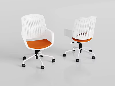Modern Ergonomic Office Chair With White Mesh Back Orange Seat And Black Wheels 3d model