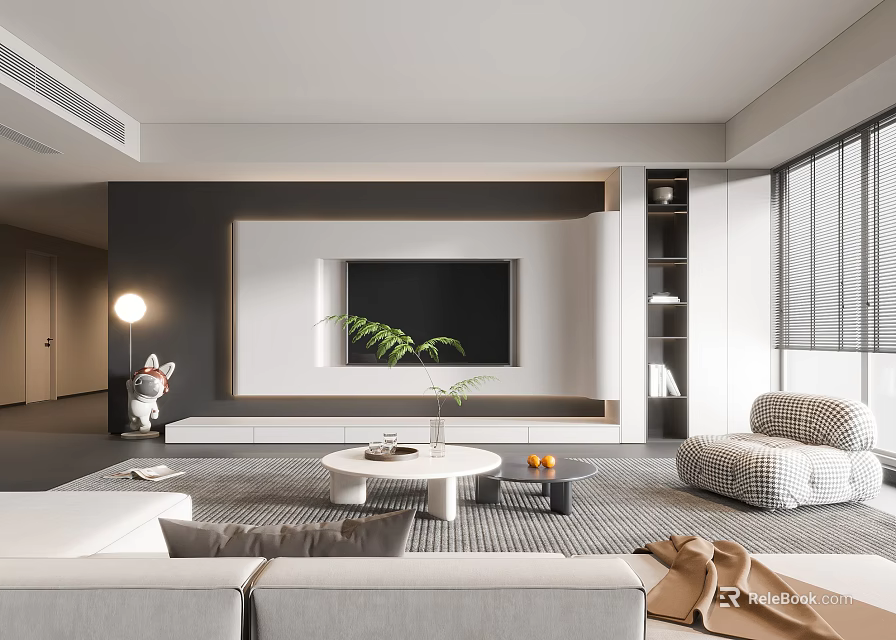 Modern Living Room Interior Design With Gray Sofa TV Wall And Coffee Table 3d model 