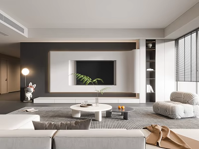 Modern Living Room Interior Design With Gray Sofa TV Wall And Coffee Table 3d model