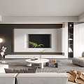 Modern Living Room Interior Design With Gray Sofa TV Wall And Coffee Table