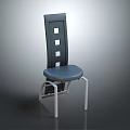 Modern Single Chair With Black Backrest Square Cutouts Blue Seat And White Metal Legs