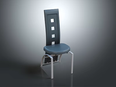 Modern Single Chair With Black Backrest Square Cutouts Blue Seat And White Metal Legs 3d model