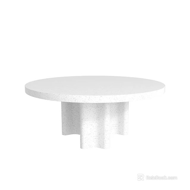 White Round Modern Minimalist Dining Table With Smooth Top And Unique Geometric Base 3d model