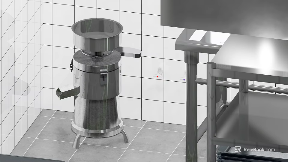 Canteen Interior With Stainless Steel Food Processor Tiled Walls And Metal Worktables 3d model 