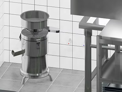 Canteen Interior With Stainless Steel Food Processor Tiled Walls And Metal Worktables 3d model