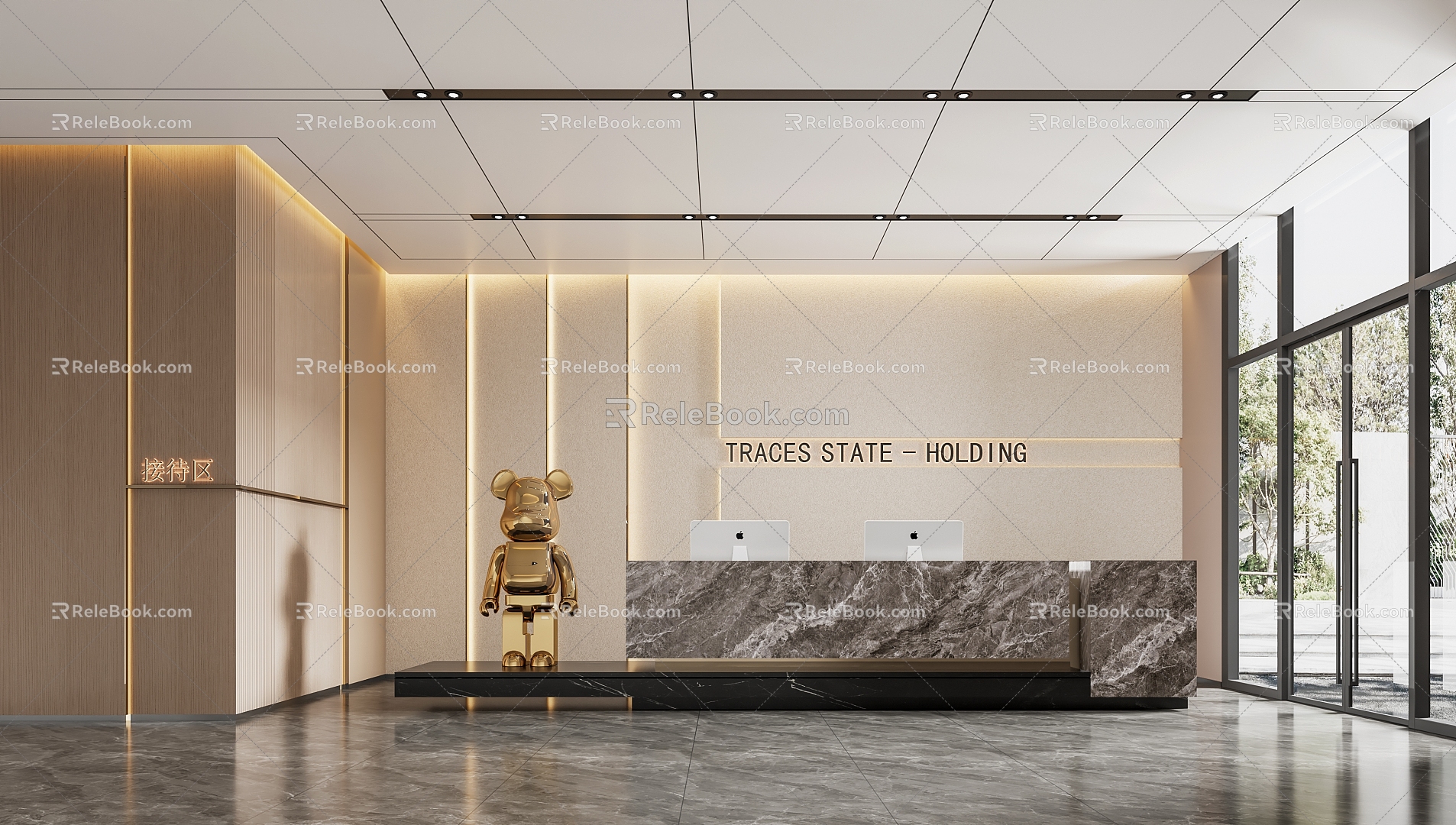 Modern company front desk office area front desk reception area front desk background wall 3d model