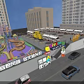 Multi Storey Commercial Complex With Shops Neon Signs And Surrounding High Rise Buildings