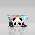 Giant Panda Plush Photo Spot With People Taking Photos And Colorful Banners