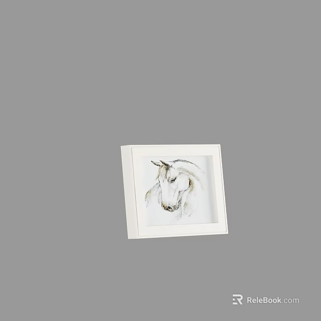 Detailed Horse Animal Painting in White Frame on Gray Background 3d model 
