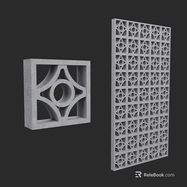 Modern Concrete Partition With Geometric Hollow Patterns For Interior Design 3d model
