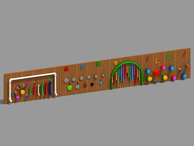 Wall Mounted Children's Play Equipment with Wooden Structure Colorful Interactive Elements and Musical Features 3d model