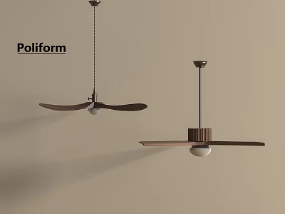 Poliform Modern Ceiling Fans With Wooden Blades And Integrated Lighting Design 3d model