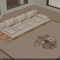 Modern Beige Sofa and Coffee Table Set with Wooden Frame and Irregular Marble Top