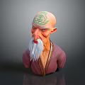 3D Game Movie Character Bald Head With Green Forehead Symbol Long White Beard Pink Outfit