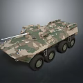 Military Camouflage Wheeled Tank with Top Mounted Weapons and Six Wheels