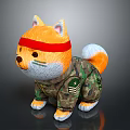 Cute Shiba Inu Plush Toy Wearing Camouflage Outfit And Red Headband