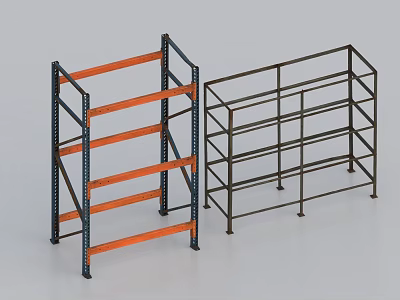 Two Modern Display Shelves With Orange Layers And Metal Frames 3d model