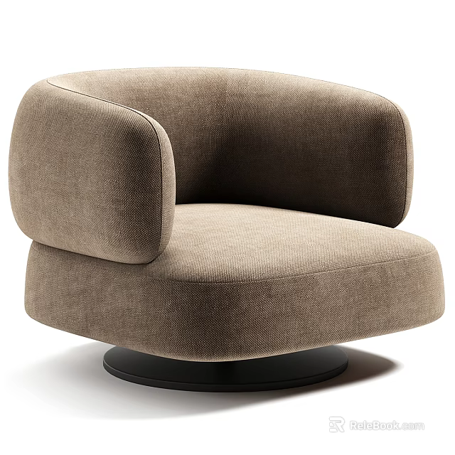 Comfortable Modern Single Sofa with Curved Armrests Upholstered Beige Fabric and Black Base 3d model 