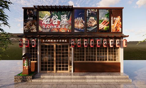 Japanese style door head restaurant door head 3d model