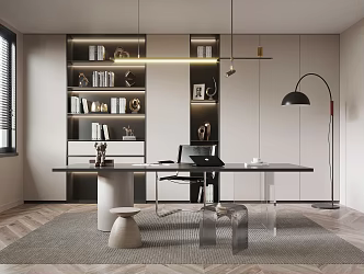 Modern Study Bookcase Desk and Chair 3d model