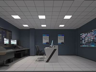 Professional Monitoring Room With Multiple Display Screens Control Consoles And Workstations 3d model