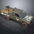 Olive Green Military Pickup With Weapon Mount In Bed Featuring ZOV V 34 CBO Markings