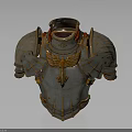 Medieval Metal Armor With Gold Decoration And Red Tassels Chest Plate Design