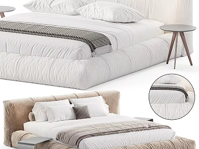 Modern Comfortable Double Bed With Soft Mattress Pillows And Upholstered Headboard 3d model
