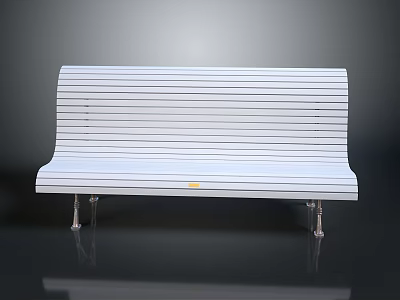 White Slat Design Leisure Bench With Metal Legs Modern Outdoor Style 3d model